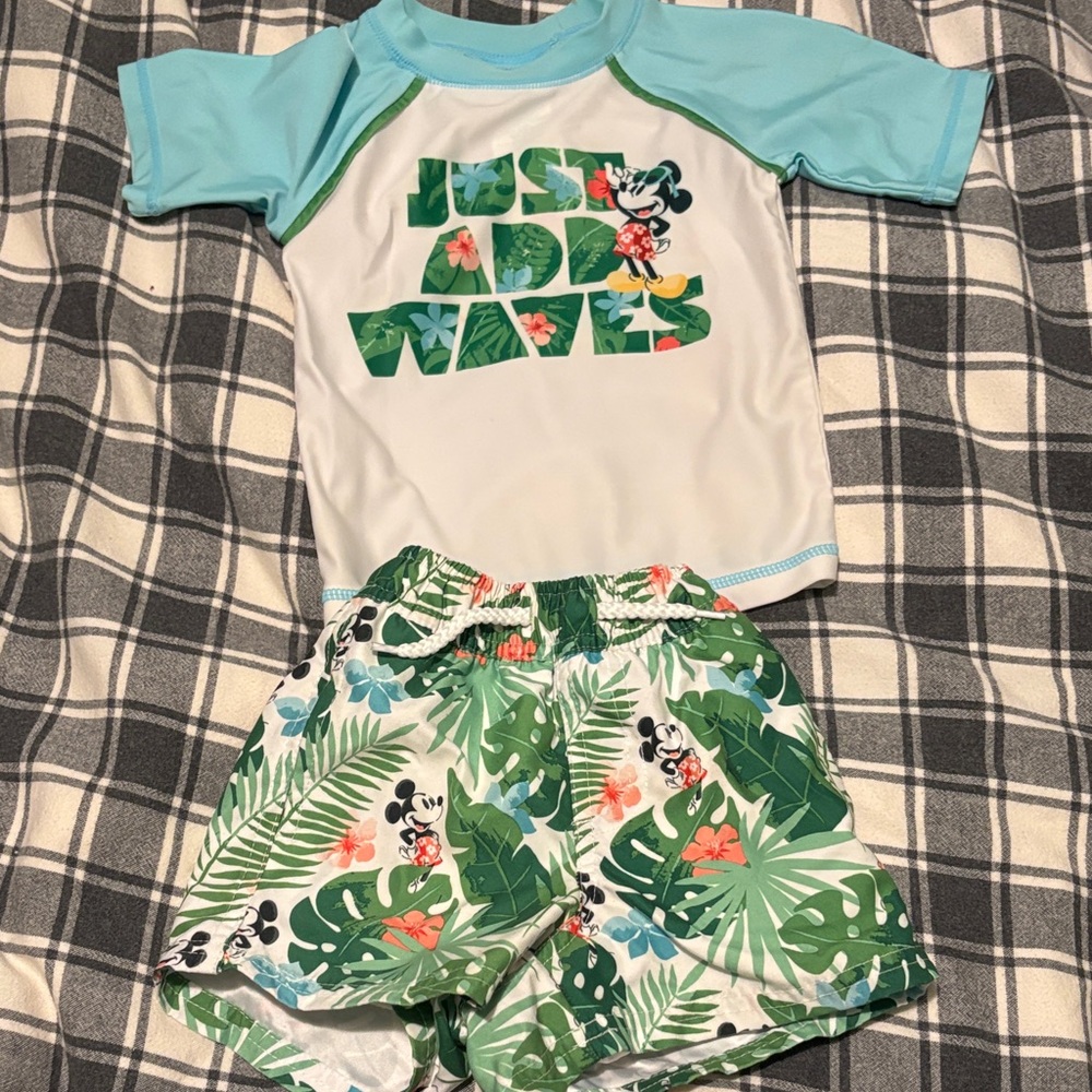 Disney Mickey Mouse Kids Rashguard Set - Aqua and White